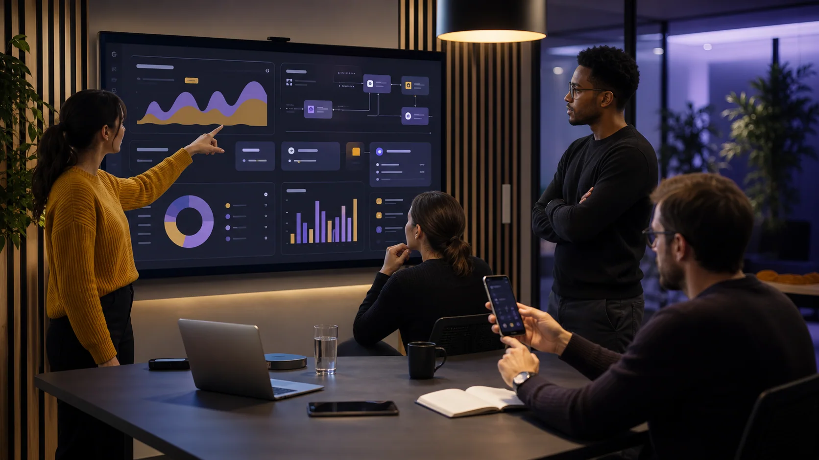 Operations team reviewing a custom dashboard and mobile companion app